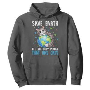 Earth Day Hoodie Save Earth Its The Only Planet With Cats TS12 Dark Heather Print Your Wear
