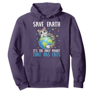 Earth Day Hoodie Save Earth Its The Only Planet With Cats TS12 Purple Print Your Wear