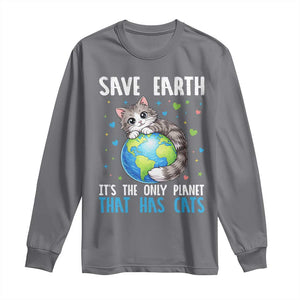 Earth Day Long Sleeve Shirt Save Earth Its The Only Planet With Cats TS12 Charcoal Print Your Wear