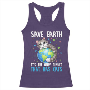 Earth Day Racerback Tank Top Save Earth Its The Only Planet With Cats TS12 Purple Print Your Wear