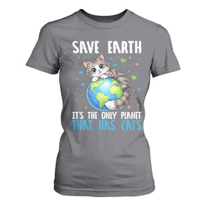 Earth Day T Shirt For Women Save Earth Its The Only Planet With Cats TS12 Charcoal Print Your Wear