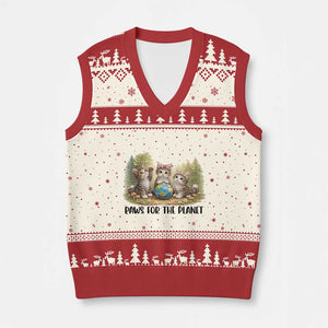 Earth Day Cat Lover V-Neck Knit Sweater Vest Paws For The Planet TS12 Beige Red Print Your Wear