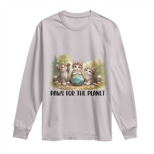 Earth Day Cat Lover Long Sleeve Shirt Paws For The Planet TS12 Ice Gray Print Your Wear