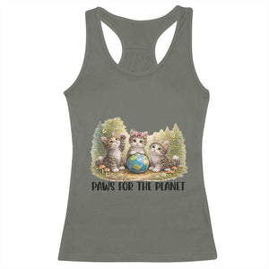 Earth Day Cat Lover Racerback Tank Top Paws For The Planet TS12 Military Green Print Your Wear