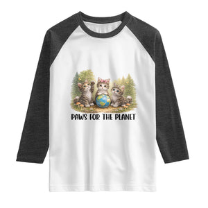 Earth Day Cat Lover Raglan Shirt Paws For The Planet TS12 White Heather Charcoal Print Your Wear