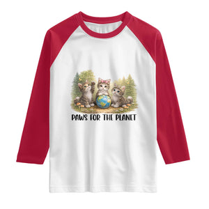 Earth Day Cat Lover Raglan Shirt Paws For The Planet TS12 White Red Print Your Wear