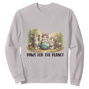 Earth Day Cat Lover Sweatshirt Paws For The Planet TS12 Ice Gray Print Your Wear