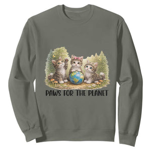 Earth Day Cat Lover Sweatshirt Paws For The Planet TS12 Military Green Print Your Wear