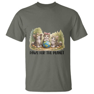 Earth Day Cat Lover T Shirt Paws For The Planet TS12 Military Green Print Your Wear