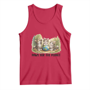 Earth Day Cat Lover Tank Top Paws For The Planet TS12 Red Print Your Wear