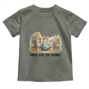 Earth Day Cat Lover Toddler T Shirt Paws For The Planet TS12 Military Green Print Your Wear