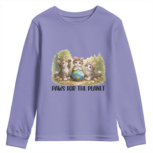 Earth Day Cat Lover Youth Sweatshirt Paws For The Planet TS12 Violet Print Your Wear
