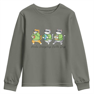 Make Everyday Earth Day Youth Sweatshirt Eco Friendly Cat Lover TS12 Military Green Print Your Wear
