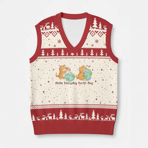 Make Everyday Earth Day V-Neck Knit Sweater Vest Cute Cat Healing Planet Earth TS12 Beige Red Print Your Wear