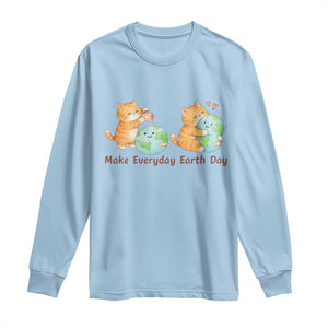 Make Everyday Earth Day Long Sleeve Shirt Cute Cat Healing Planet Earth TS12 Light Blue Print Your Wear