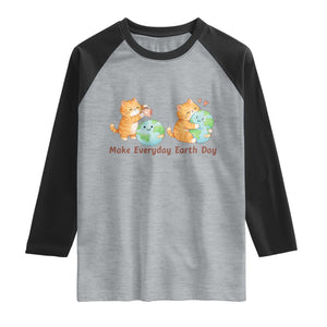 Make Everyday Earth Day Raglan Shirt Cute Cat Healing Planet Earth TS12 Heather Gray Black Print Your Wear