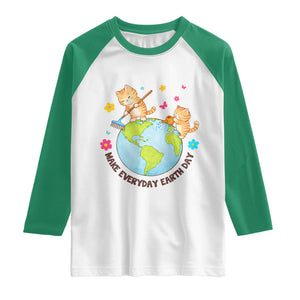 Make Everyday Earth Day Raglan Shirt Funny Cat Lover Gift TS12 White Kelly Green Print Your Wear