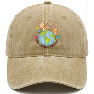 Make Everyday Earth Day Washed Cotton Baseball Cap Funny Cat Lover Gift TS12 Washed Cap Universal Fit Khaki Print Your Wear