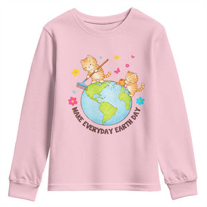Make Everyday Earth Day Youth Sweatshirt Funny Cat Lover Gift TS12 Light Pink Print Your Wear