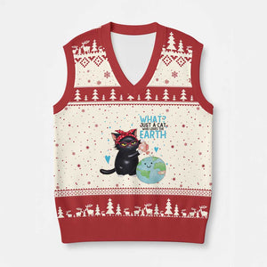 Just A Cat Who Loves The Earth V-Neck Knit Sweater Vest Earth Day Cat Lover Gift TS12 Beige Red Print Your Wear