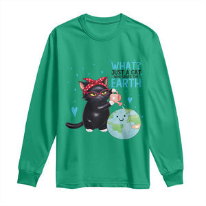 Just A Cat Who Loves The Earth Long Sleeve Shirt Earth Day Cat Lover Gift TS12 Irish Green Print Your Wear
