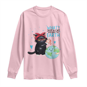 Just A Cat Who Loves The Earth Long Sleeve Shirt Earth Day Cat Lover Gift TS12 Light Pink Print Your Wear