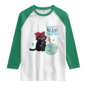 Just A Cat Who Loves The Earth Raglan Shirt Earth Day Cat Lover Gift TS12 White Kelly Green Print Your Wear
