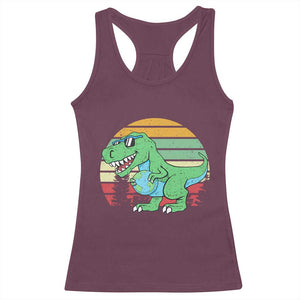 Funny Earth Day Dinosaur Lover Racerback Tank Top Save The Planet TS12 Maroon Print Your Wear