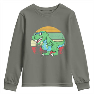 Funny Earth Day Dinosaur Lover Youth Sweatshirt Save The Planet TS12 Military Green Print Your Wear