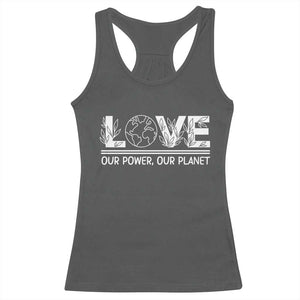 Our Power Our Planet Racerback Tank Top Earth Day Eco Friendly TS12 Dark Heather Print Your Wear