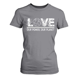 Our Power Our Planet T Shirt For Women Earth Day Eco Friendly TS12 Charcoal Print Your Wear