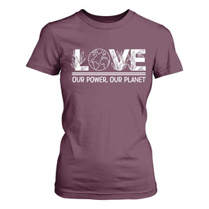 Our Power Our Planet T Shirt For Women Earth Day Eco Friendly TS12 Maroon Print Your Wear