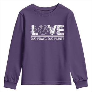 Our Power Our Planet Youth Sweatshirt Earth Day Eco Friendly TS12 Purple Print Your Wear