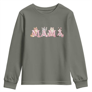 Proud Maine Coon Mama Youth Sweatshirt Cat Lover Gift TS12 Military Green Print Your Wear