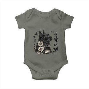 Black Maine Coon Cat Baby Onesie Floral Sunflower Watercolor Gift TS12 Military Green Print Your Wear