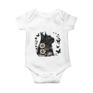 Black Maine Coon Cat Baby Onesie Floral Sunflower Watercolor Gift TS12 White Print Your Wear