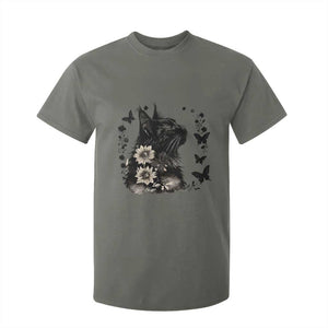 Black Maine Coon Cat T Shirt For Kid Floral Sunflower Watercolor Gift TS12 Military Green Print Your Wear