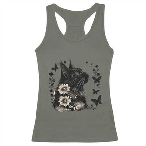 Black Maine Coon Cat Racerback Tank Top Floral Sunflower Watercolor Gift TS12 Military Green Print Your Wear