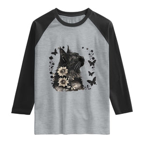 Black Maine Coon Cat Raglan Shirt Floral Sunflower Watercolor Gift TS12 Heather Gray Black Print Your Wear