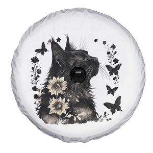 Black Maine Coon Cat Spare Tire Cover Floral Sunflower Watercolor Gift