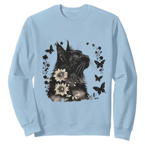 Black Maine Coon Cat Sweatshirt Floral Sunflower Watercolor Gift TS12 Light Blue Print Your Wear