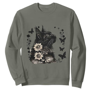 Black Maine Coon Cat Sweatshirt Floral Sunflower Watercolor Gift TS12 Military Green Print Your Wear