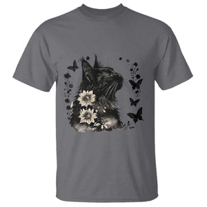 Black Maine Coon Cat T Shirt Floral Sunflower Watercolor Gift