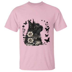Black Maine Coon Cat T Shirt Floral Sunflower Watercolor Gift