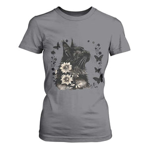 Black Maine Coon Cat T Shirt For Women Floral Sunflower Watercolor Gift TS12 Charcoal Print Your Wear