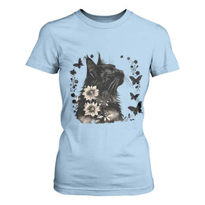 Black Maine Coon Cat T Shirt For Women Floral Sunflower Watercolor Gift TS12 Light Blue Print Your Wear