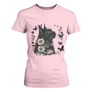 Black Maine Coon Cat T Shirt For Women Floral Sunflower Watercolor Gift TS12 Light Pink Print Your Wear