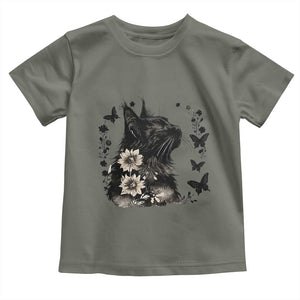 Black Maine Coon Cat Toddler T Shirt Floral Sunflower Watercolor Gift TS12 Military Green Print Your Wear
