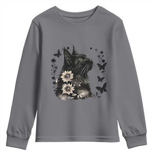 Black Maine Coon Cat Youth Sweatshirt Floral Sunflower Watercolor Gift TS12 Charcoal Print Your Wear