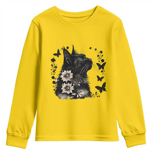 Black Maine Coon Cat Youth Sweatshirt Floral Sunflower Watercolor Gift TS12 Daisy Print Your Wear